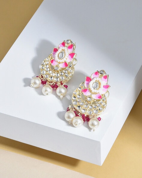 Kundan Earrings, Gold Plated Fashion Earring,long Dangler Earring,pink and  Pearl Drop Earrings,south Indian Jewelry,kundan Jewelry,chandbali - Etsy