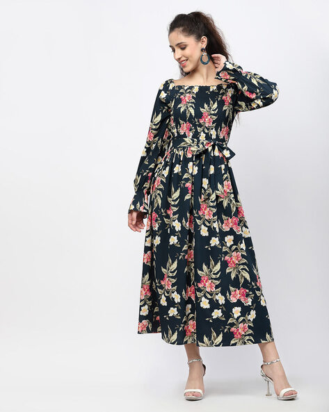 Cheap Floral Print Patchwork Long Sleeve Bohemian Maxi Party Floral Dress  Women Spring Autumn Round Collar A Line Long Beach Dresses | Joom