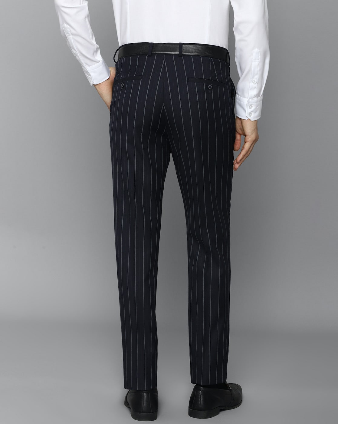 Hancock Men Brown Striped Cotton Stretch Slim Fit Formal Trouser