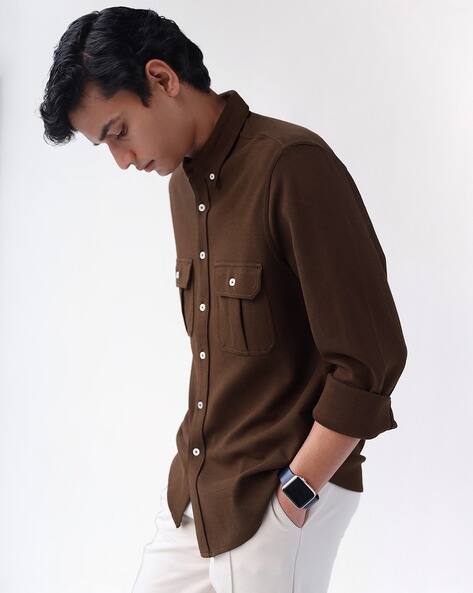 brown button down shirts