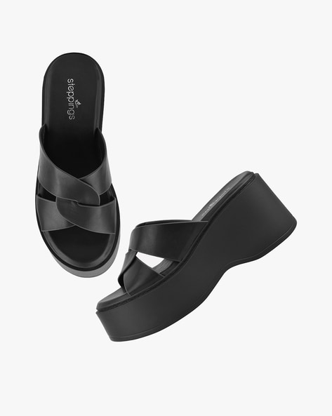 Black slip discount on platform sandals