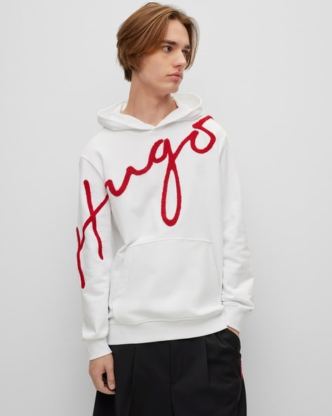 HUGO Hugo Embroidered Oversized Hoodie For Men (White, XXL)