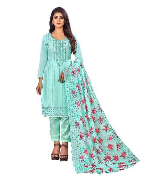 Floral Pattern Unstitched Dress Material with Dupatta Price in India