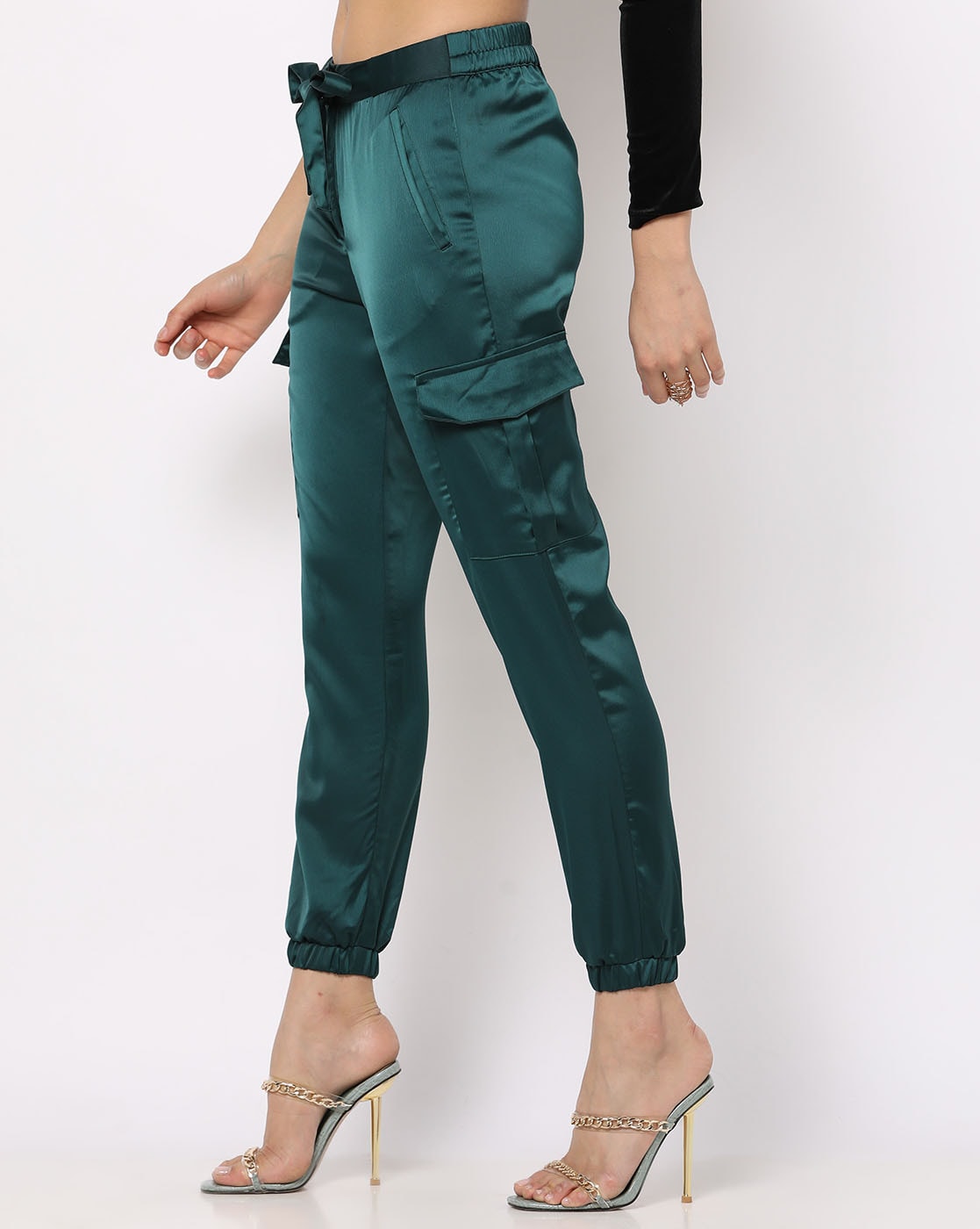 Code by Lifestyle Green Cotton Mid Rise Pants