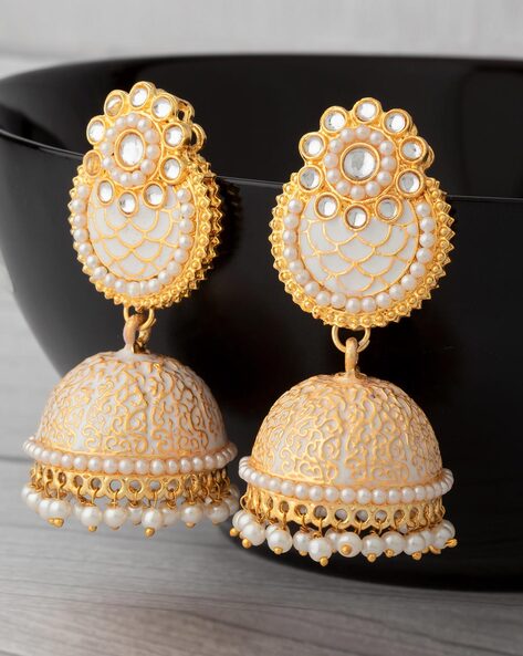 White Stone Jhumkas - Etsy Israel