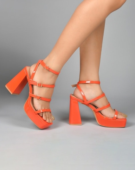 Sexy Orange Lace Up Platform Chunky Heels – Shoes Post