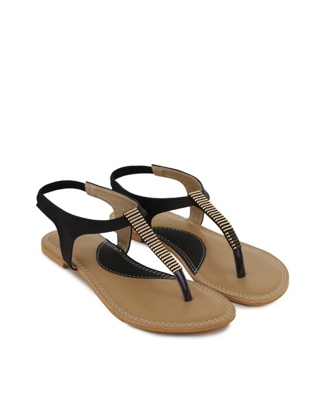 Black colour flat online sandals