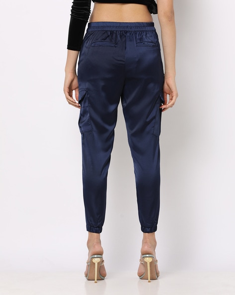 Jeans & Trousers | Navy Blue Satin Trouser | Freeup