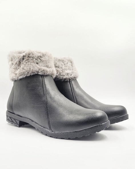Faux Fur-Lined Ankle-Length Boots