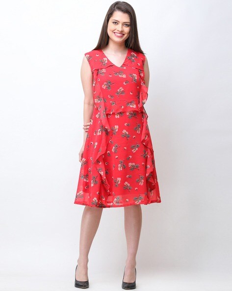 Buy FABALLEY Floral V Neck Georgette Women's Midi Dress | Shoppers Stop