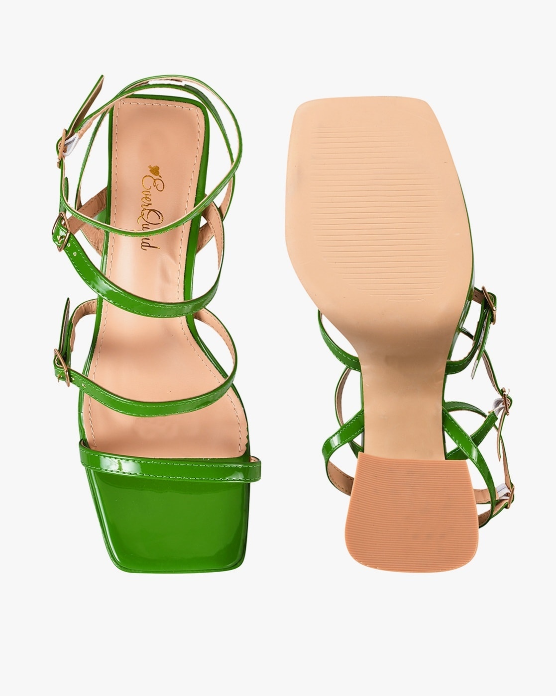 New Look strappy heeled sandal with flared heel in green | ASOS