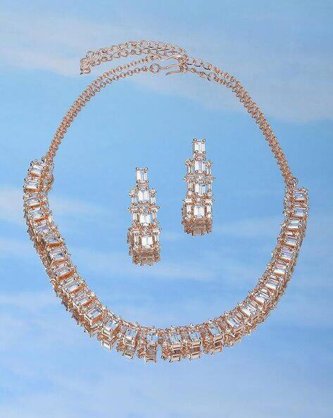 ZAVERI PEARLS Cubic Zirconia Baguette Contemporary Necklace & Earring Set-ZPFK15166