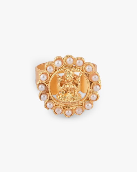 Opulent Goddess Lakshmi Inspired Gold Finger Ring