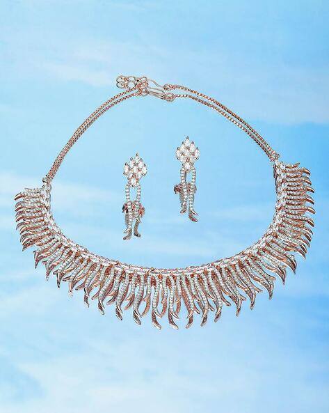 ZAVERI PEARLS Cubic Zirconia Necklace & Earrings Set-ZPFK15347