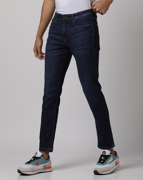 Mid-Wash Slim Tapered Fit Jeans