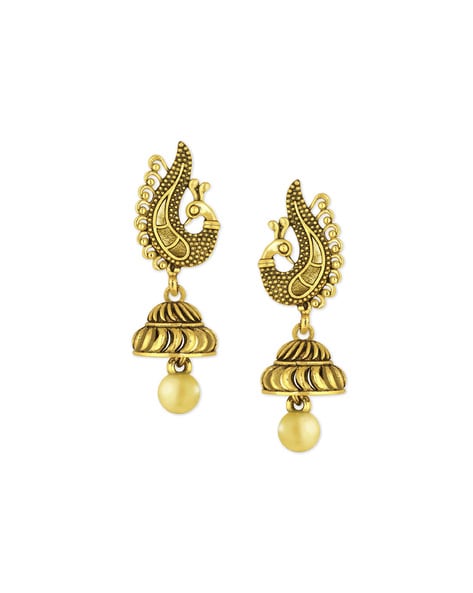 Designer Agate bead drop earrings with Peacock studs – Khushi Handicrafts