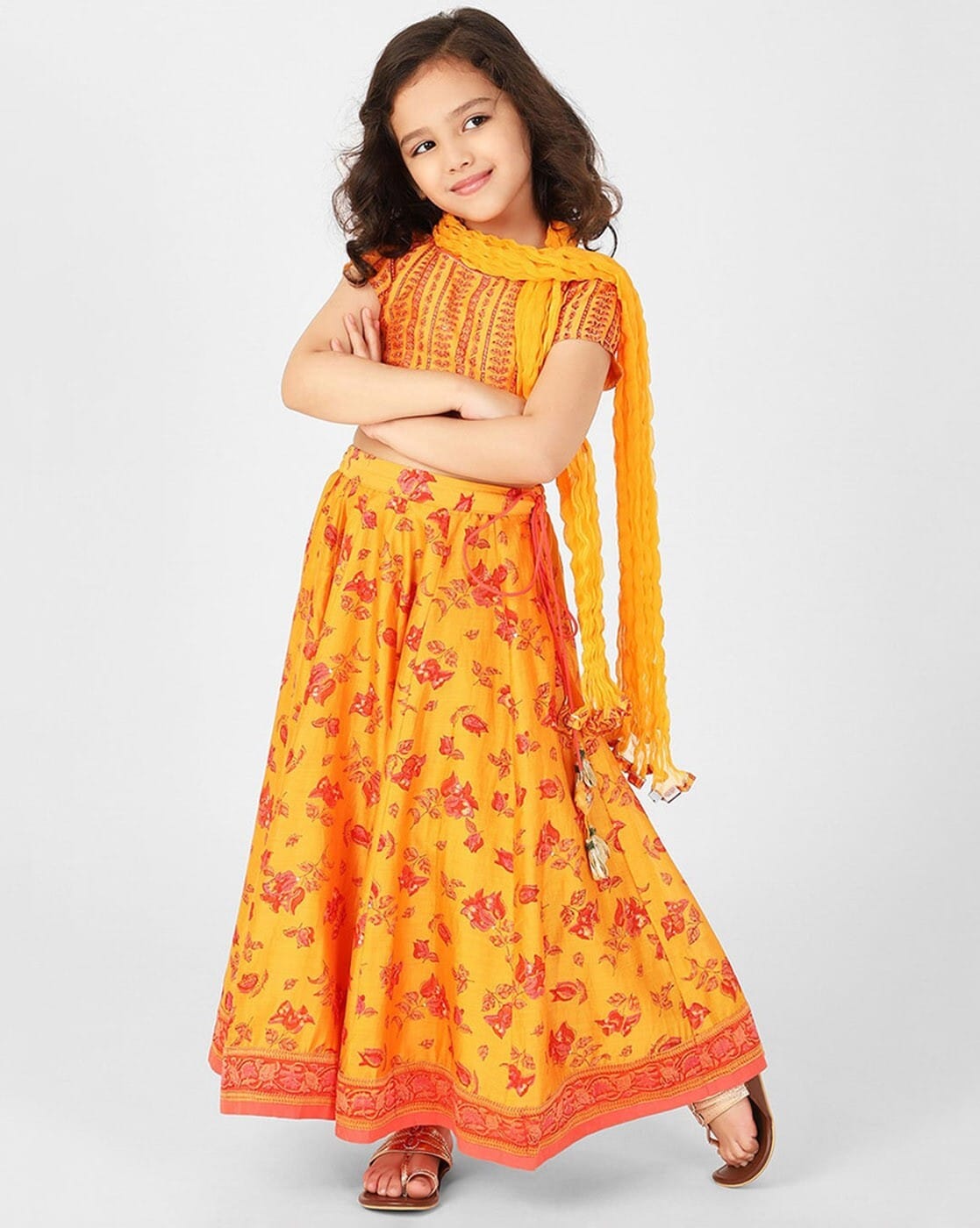 Buy Cotton Nagari 3 Piece Lehenga Set for Kids Online at Fabindia | 10653764