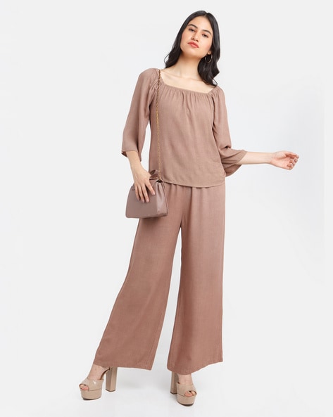 Buy Only Brown Self Design High Rise Flared Wide Leg Pants for Women Online  @ Tata CLiQ