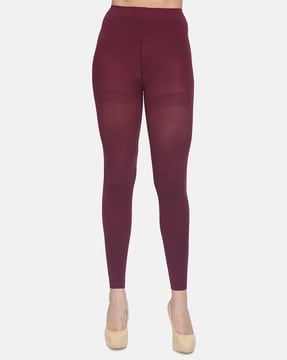 Burgundy Footless Tights for Women Ankle Length Pantyhose Plus Size  Available 