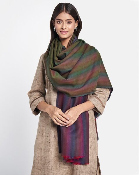 Striped Shawl with Frayed Borders Price in India