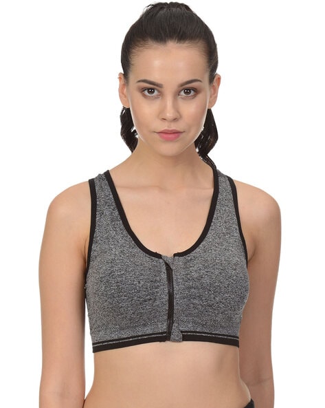 Women's Zip-Up Front Sports Bras w/ Racer Back - Heathered Print