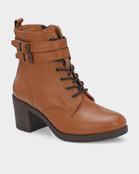 Tan lace up heel on sale boots