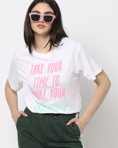 Typographic Print Boxy Fit Crew-Neck T-Shirt