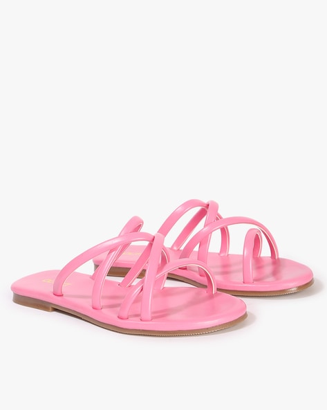 Kelly Hot Pink PU Lace Up Flat Square Toe Sandals | Public Desire