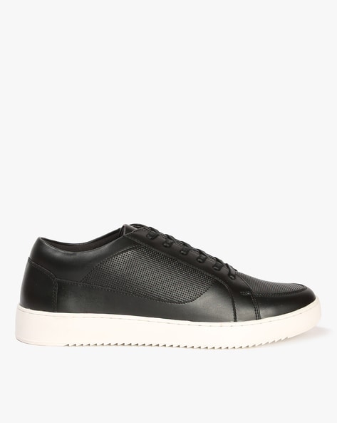 Mens black and store white leather trainers