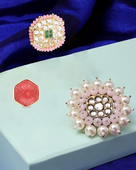 Buy Zaveri Pearls Yellow & Pink Cluster Pearls Ring-ZPFK13521 Online At  Best Price @ Tata CLiQ