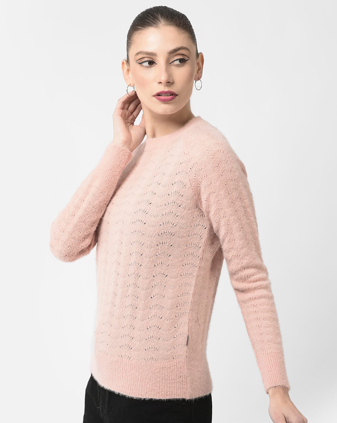 Pointelle-Knit Crew-Neck Pullover