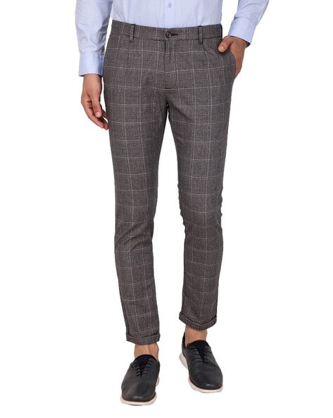 Super Skinny Grey Check Suit Trousers | boohooMAN UK