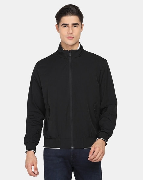 Reversible Black Solid Zipper Jacket - Levin