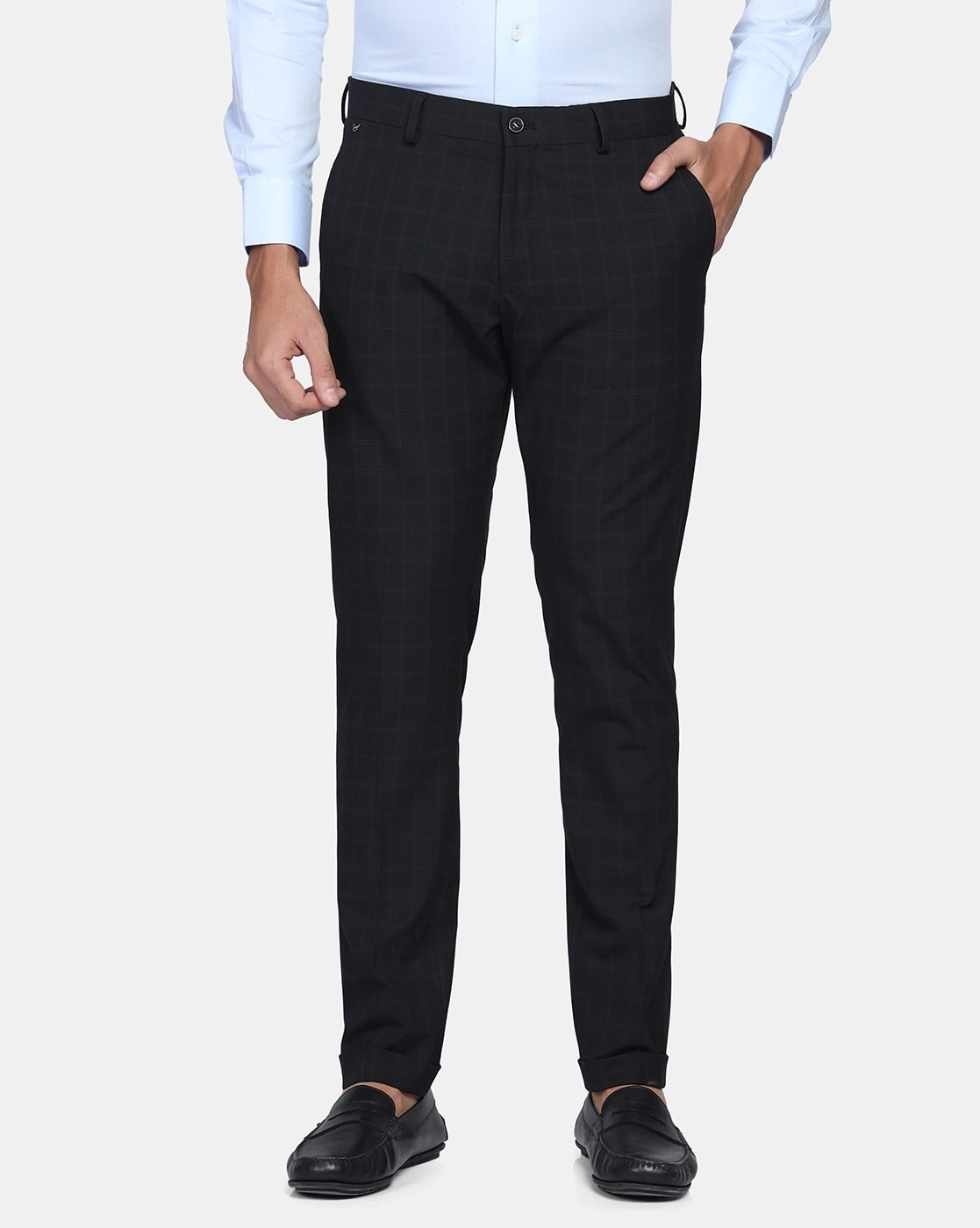 Buy BLACKBERRYS Checks Cotton Linen Blend Slim Fit Men's Trousers |  Shoppers Stop