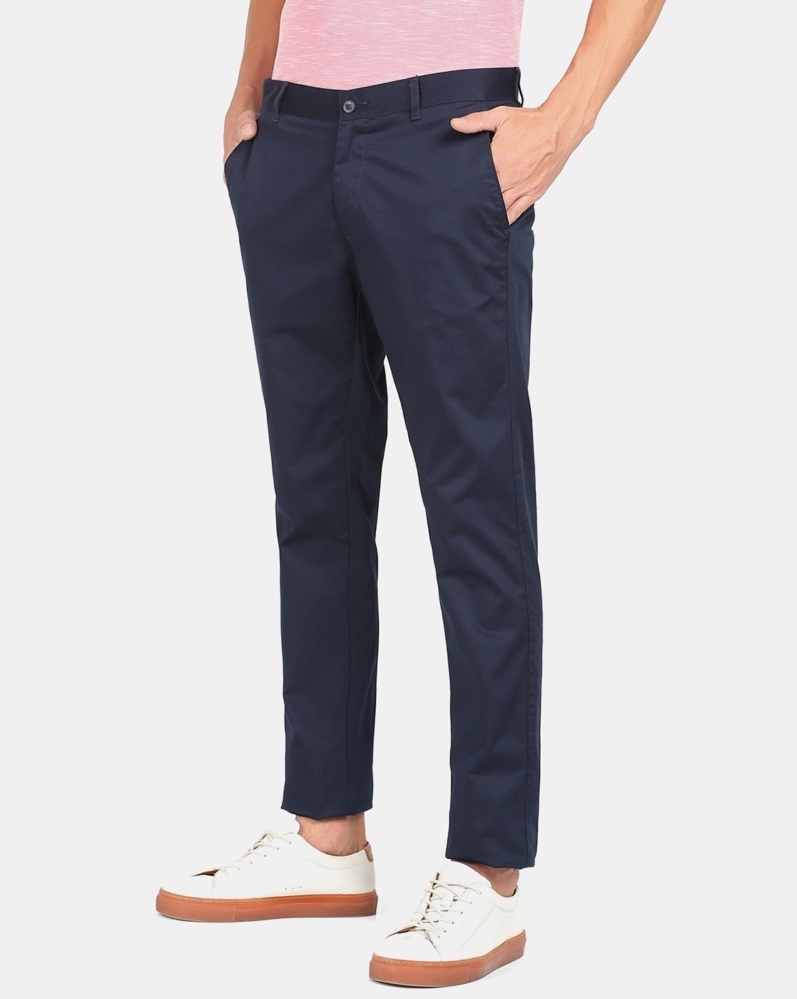 Buy BLACKBERRYS Navy Checks Polyester Viscose Slim Fit Mens Trousers |  Shoppers Stop