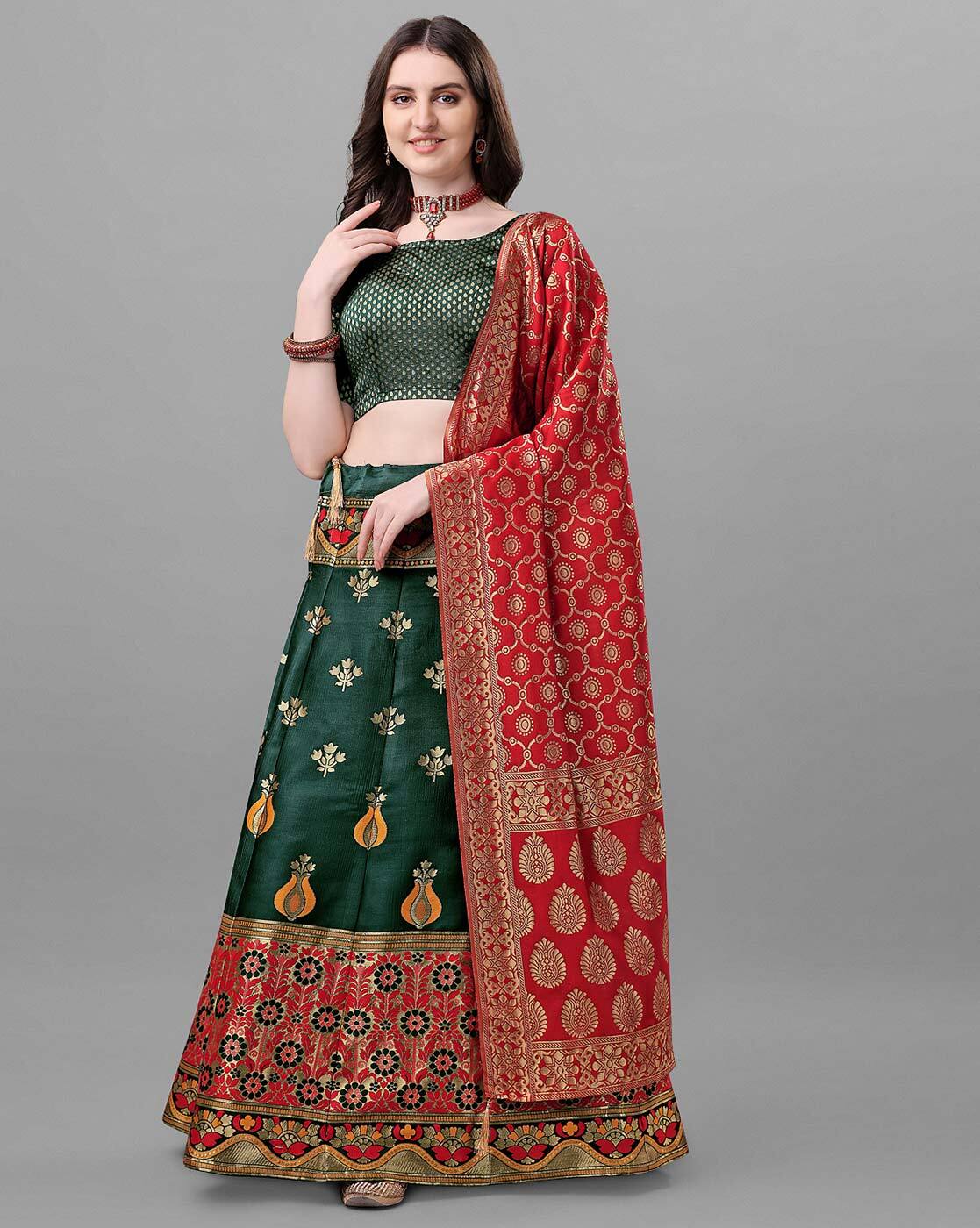 Buy Green Printed Silk Traditional Lehenga Choli From Ethnic Plus
