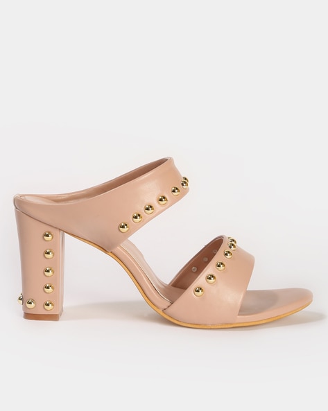 Nude studded hotsell block heels