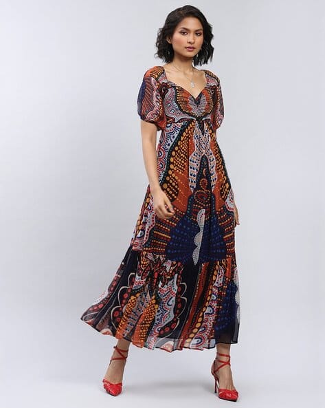 LABEL RITU KUMAR Printed A-Line Dress with Back Cutout