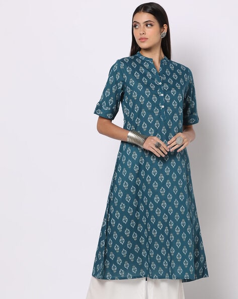 Srishti By FBB Solid Straight Kurti Turquoise : Amazon.in: Fashion