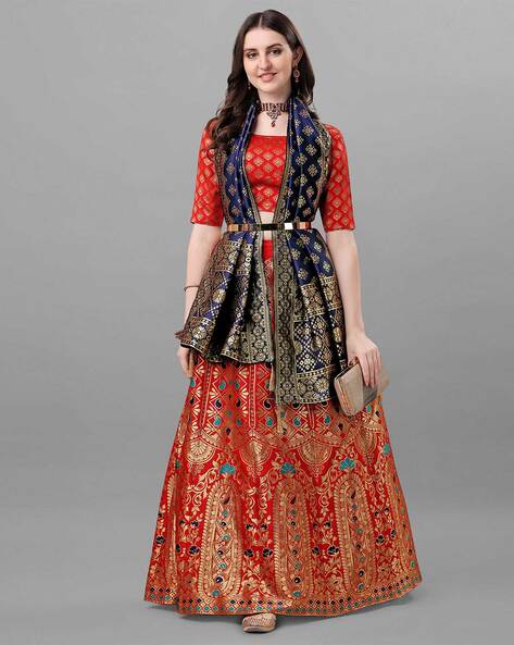 LYMI LABEL Co Ord Set For Women - Wine Georgette Zari Sequence Embroidered  Lehenga With Crop Top And Shrug Co Ord Set : Amazon.in: Fashion