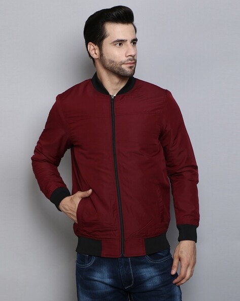 Buy Men Maroon Print Casual Jacket Online - 609286 | Van Heusen