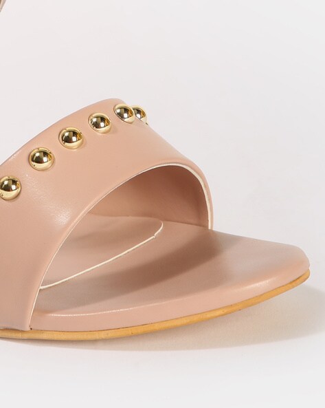 Nude studded block heels new arrivals