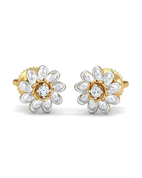 Shiny floral stud earrings in rose gold and cz -