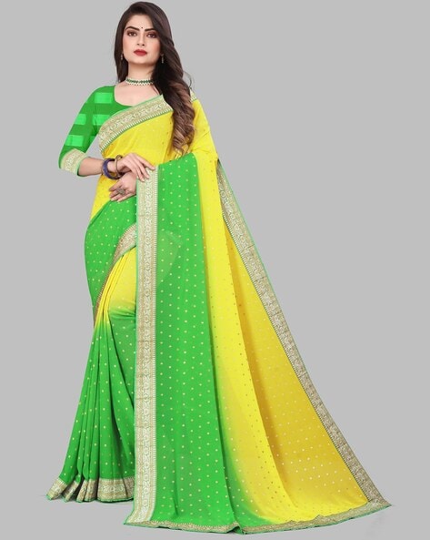 Buy BLEESBURY Printed Daily Wear Georgette, Chiffon Yellow Sarees Online @  Best Price In India | Flipkart.com