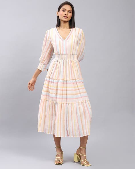 LABEL RITU KUMAR Striped Tiered Dress
