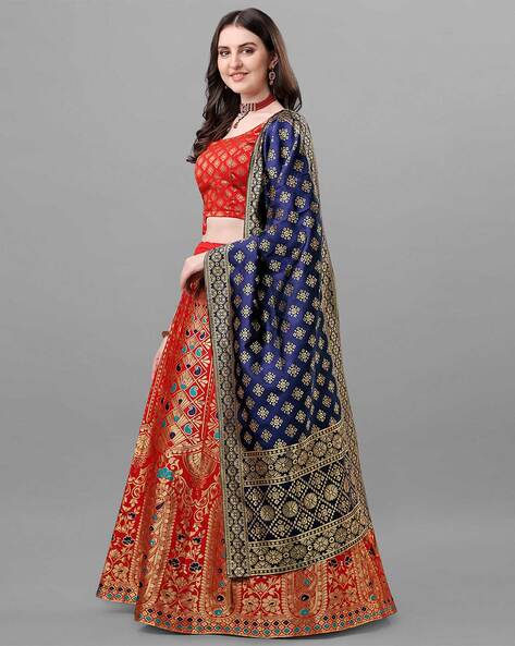 Wedding Wear Mulbery Silk Coral Red Embroidery Silk Bridal Lehenga With Grey  Choli and Dupatta at Rs 3100 in Surat