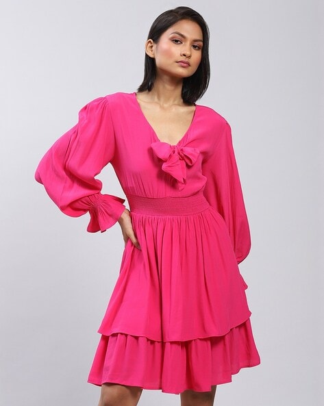 Fuschia fit and flare dress best sale