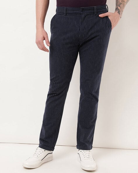 Leon Slim Fit Plaid Striped Blue Pants | BOJONI