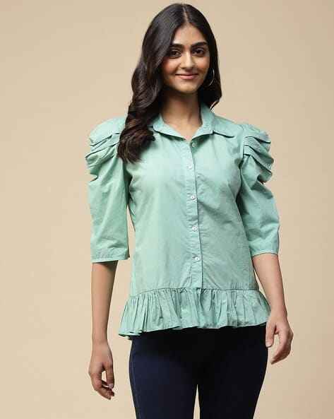 Aarke Ritu Kumar Relaxed Fit Cotton Shirt with Ruffles