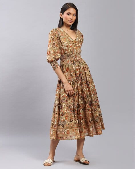 LABEL RITU KUMAR Floral Print Fit & Flare Dress